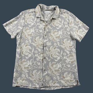 Porter & Ash Linen Shirt Mens Large Golf Grey Floral Summer Party Resortwear